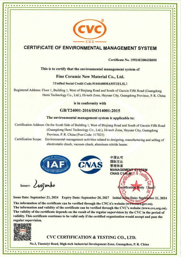 Certificate of Environmental Manangement System